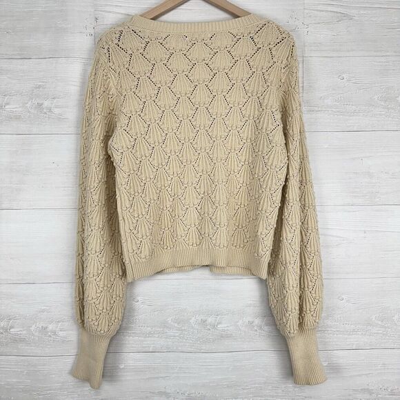 Driftwood Nancy Cardigan Sweater Women L Cream Cotton V Neck Balloon Sleeve Boho - Picture 8 of 16